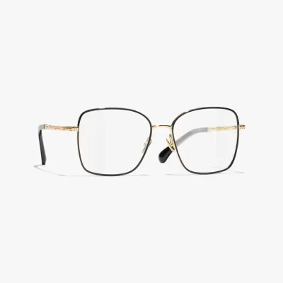 CHANEL square frame glasses black gold color size 57口16-145