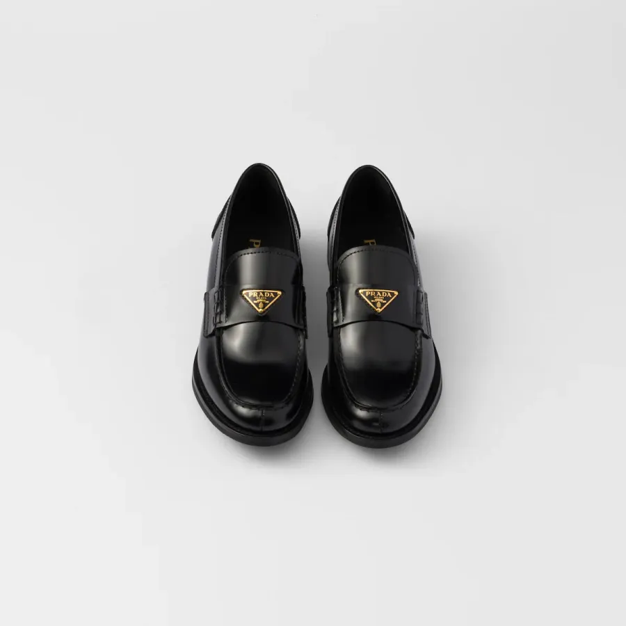 PRADA Black shiny leather loafers