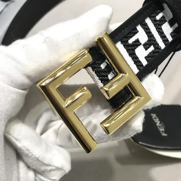 Fendi Men's FF Buckle Belt In Black/White FF Canvas With Gold/Silver Hardware 35mm - Image 8