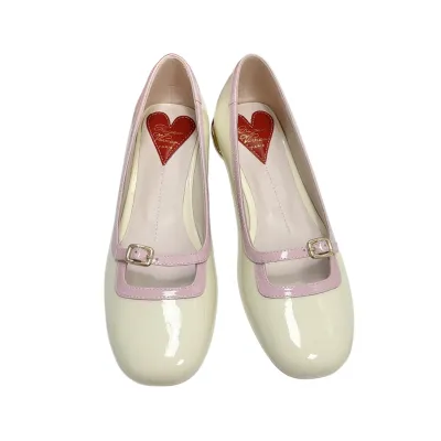 Roger Vivier Broche Vivier Ballerinas Flat Shoes In White/Black/Beige Patent Leather