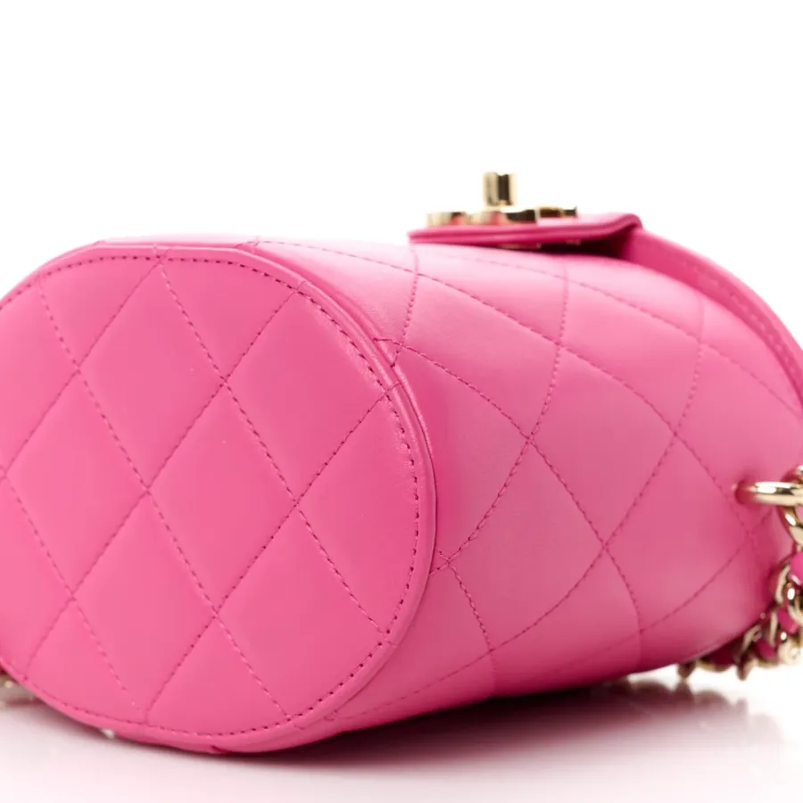 Chanel Elegant Chain Vanity Case Small Dark Pink Quilted Lambskin Leather & Resin Aged Gold Hardware