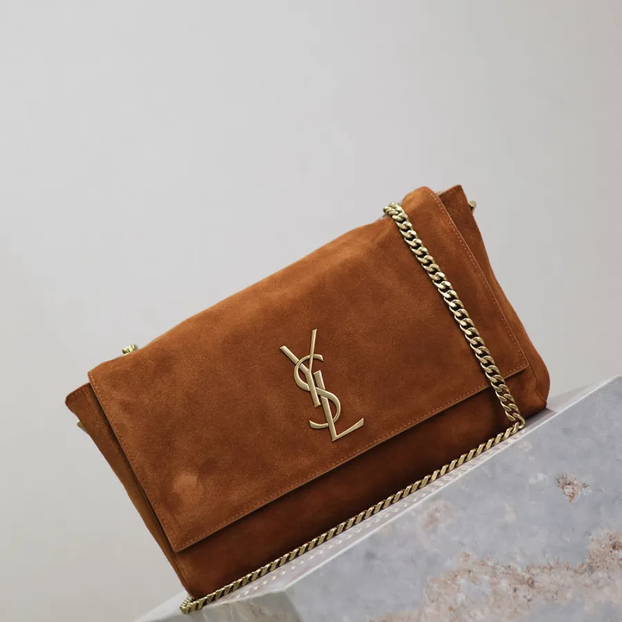 Saint Laurent Khaki Kate Reversible Chain Bag (Suede & Smooth Leather / Suede & Crocodile Pattern) Crossbody Bags