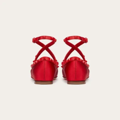 VALENTINO Rivet satin red ballet flats shoes