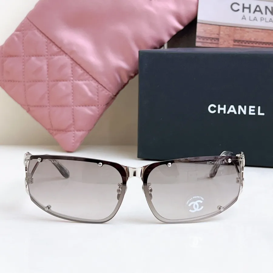 CHANEL square frame glasses grey silver color size 64-11-120