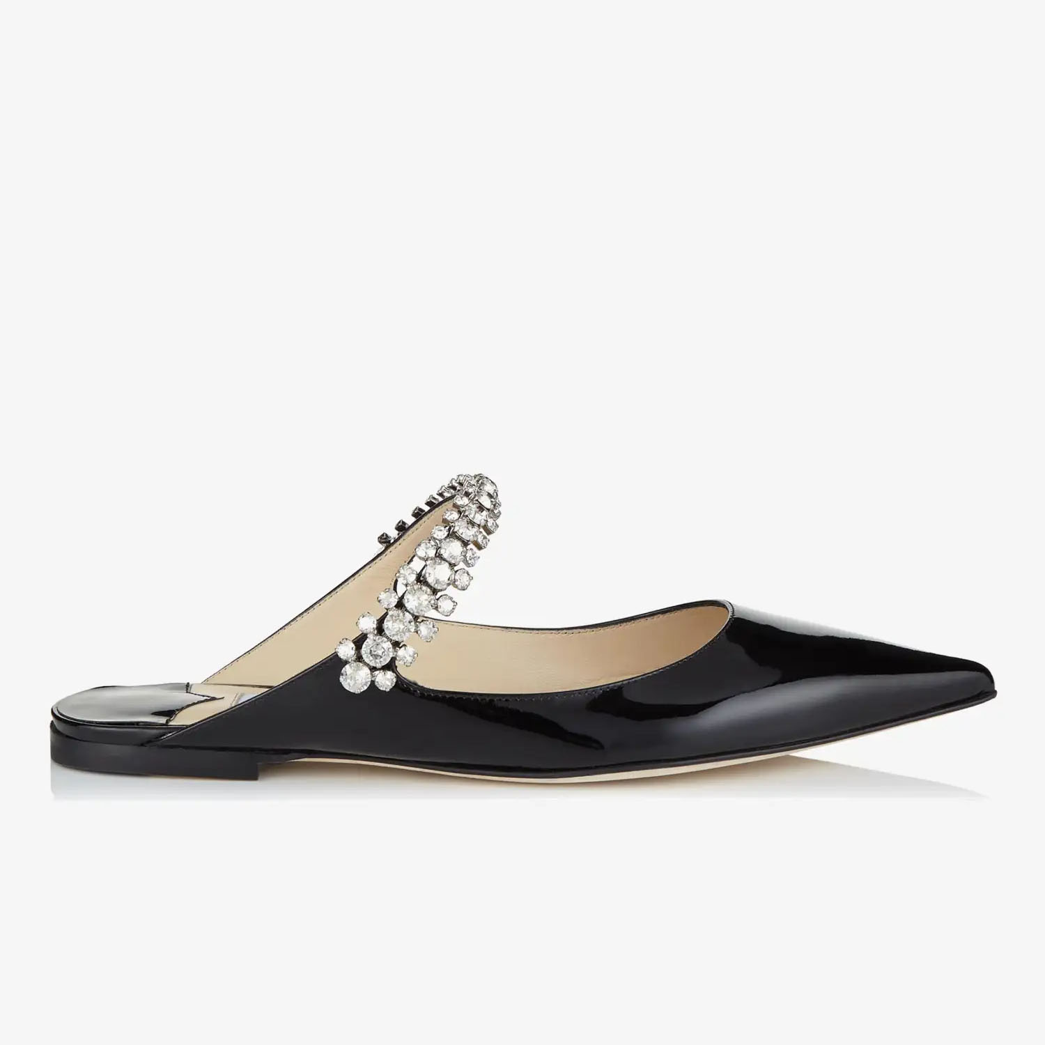 JIMMY CHOO Crystal arch lace black patent leather Muller sapatilhas chinelos