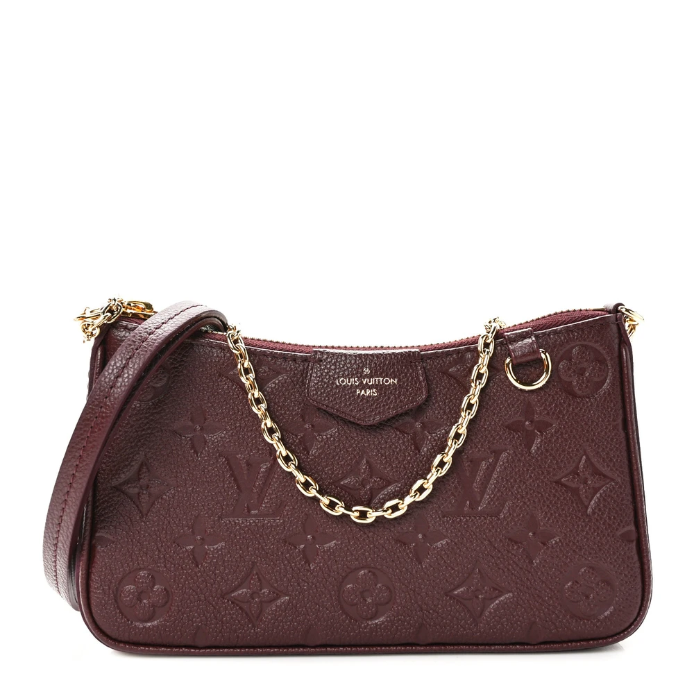 Louis Vuitton Bolsa Easy Pouch na Alça PM Vinho Couro Empreinte