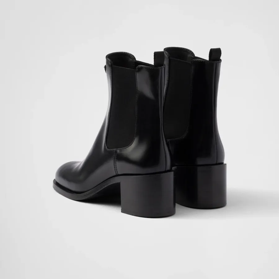 PRADA Black shiny leather ankle boots