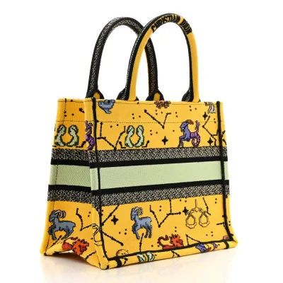 Dior Small Pixel Zodiac Book Tote Yellow Multicolor Embroidered Canvas