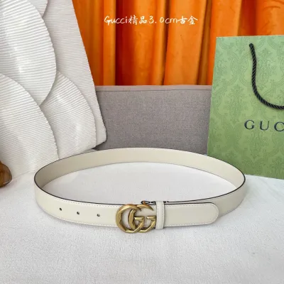 Gucci Women's GG Buckle Belt In Black/White/Brown Smooth Calfskin With Gold/Silver Hardware 30mm