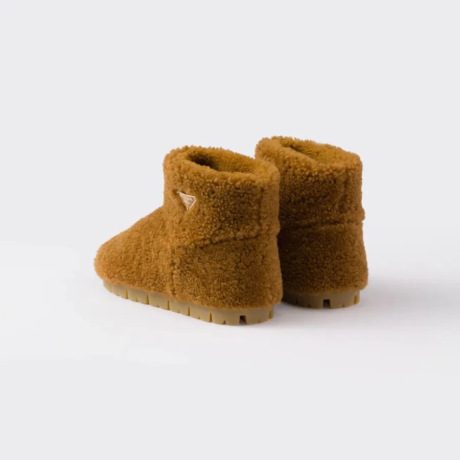 PRADA Brown sheepskin ankle boots