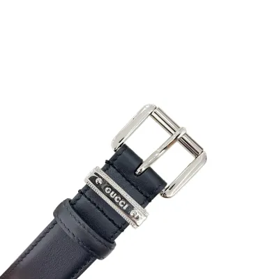 Gucci Women's Emblem Belt With Square Buckle In Black/Brown Calfskin And Beige/Black Monogram Canvas With Gold/Silver/Gun Black Hardware 30mm