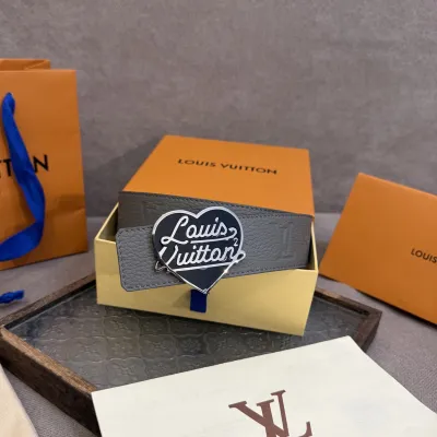 Louis Vuitton Men's Shield LV Heart Buckle Reversible Belt In Grey/Black Calfskin With Silver Hardware 40mm