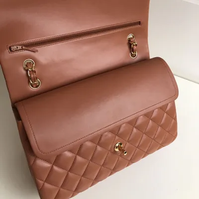 Chanel CF Caramel Colour / White Quilted Lambskin Leather Crossbody Bags