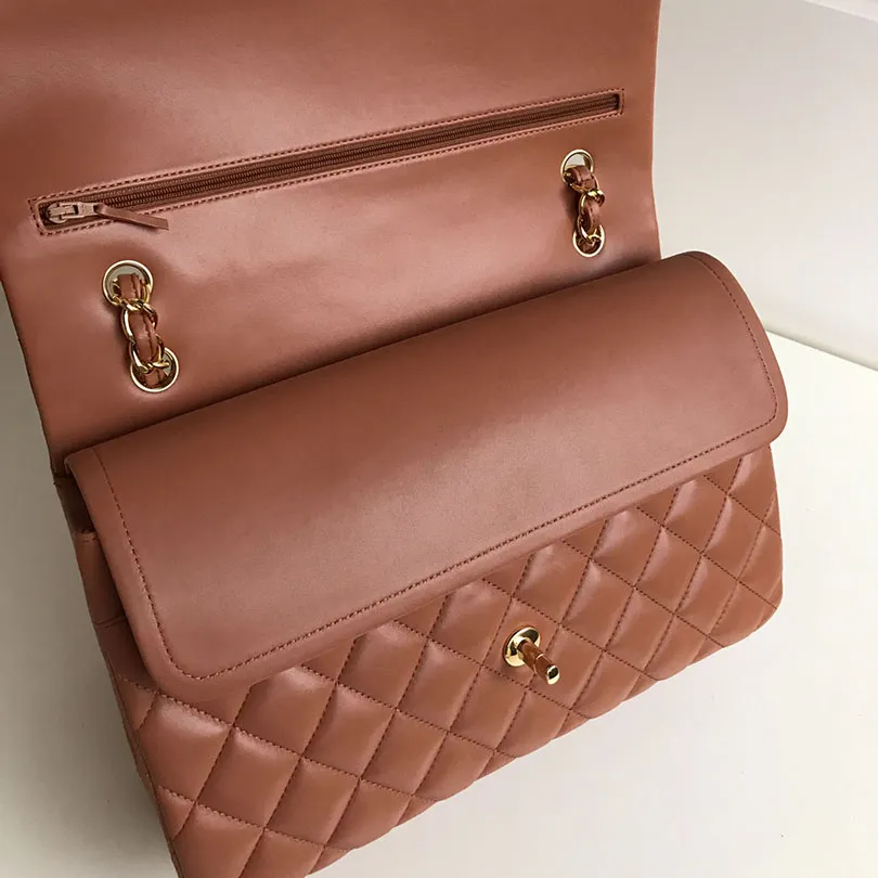 Chanel CF Caramel Colour / White Quilted Lambskin Leather Crossbody Bags