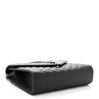 Saint Laurent Medium Satchel Black Triquilt Monogram Grain De Poudre Textured Mixed Matelasse Leather Silver Hardware