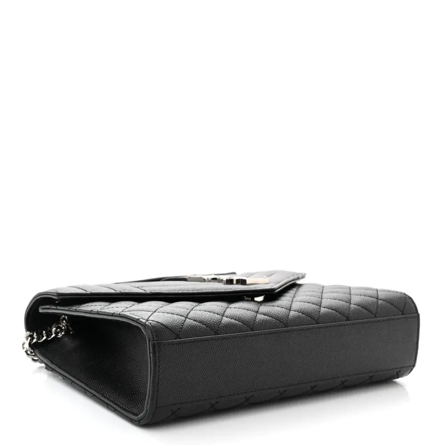 Saint Laurent Medium Satchel Black Triquilt Monogram Grain De Poudre Textured Mixed Matelasse Leather Silver Hardware