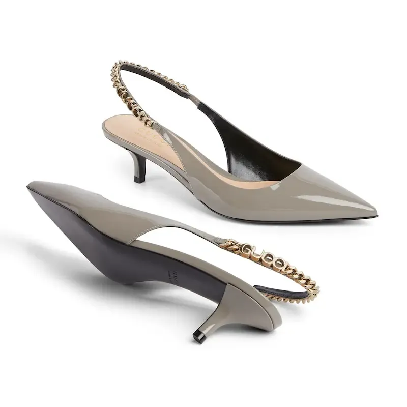 Gucci grey  patent leather pointed heels high heels shoes Rear lace up high heels