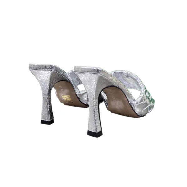 Bottega Veneta Parco Mule In Silver Intrecciato Leather Mule (Heel Height 9cm) - Image 3