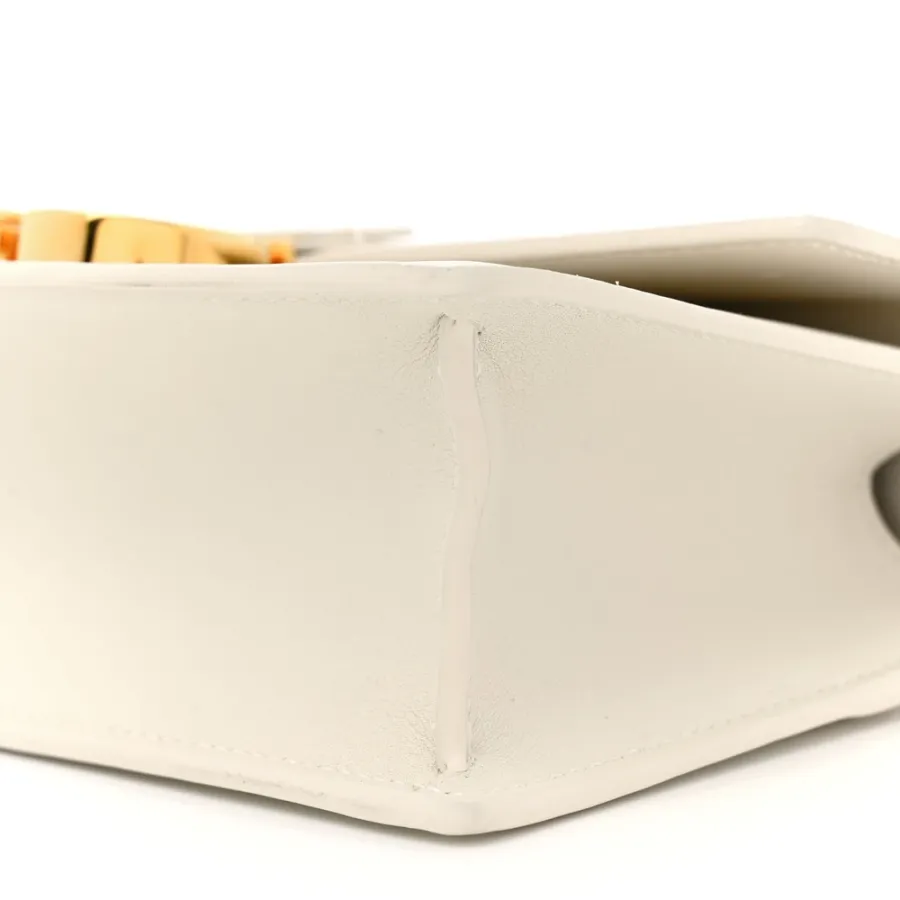 Dior Small Montaigne 30 East-West Chain Flap Bag Off White Grained Calfskin Leather Gold Hardware