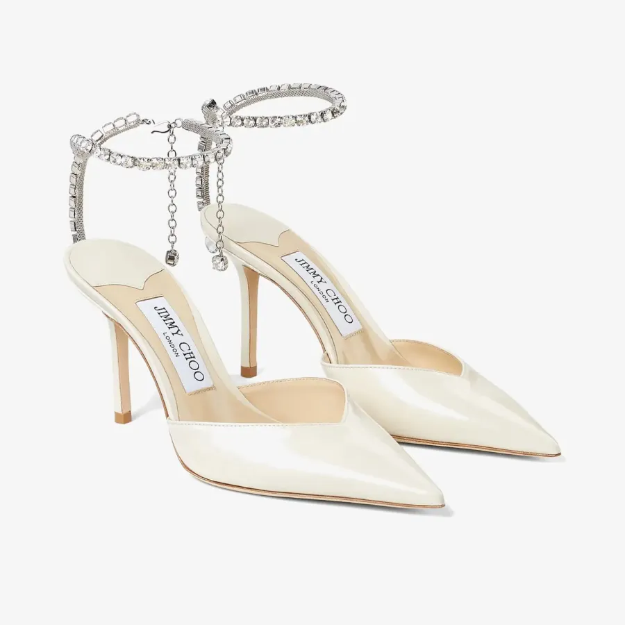 JIMMY CHOO Crystal linens patent leather heels pointy stiletto heels