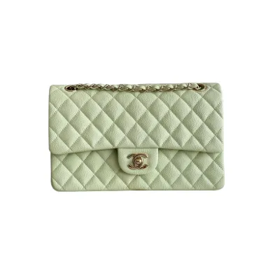 Chanel CF Purple / Green Quilted Caviar Leather Crossbody Bags