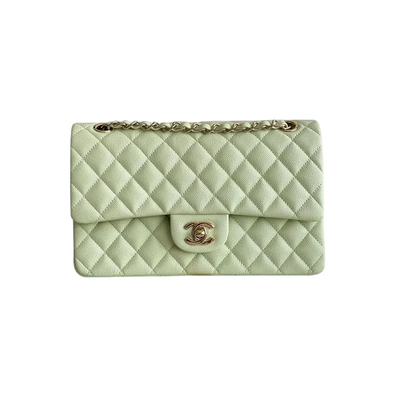 Chanel CF Purple / Green Quilted Caviar Leather Crossbody Bags