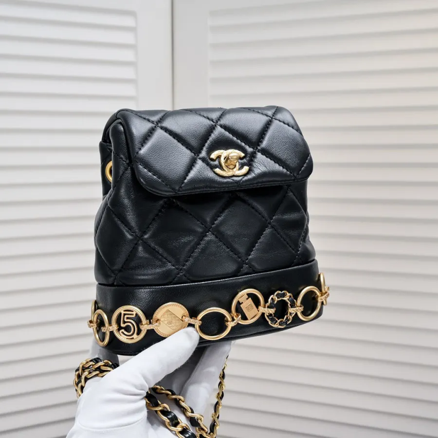 Chanel Black / White / Red / Pink Quilted Lambskin Leather Backpacks