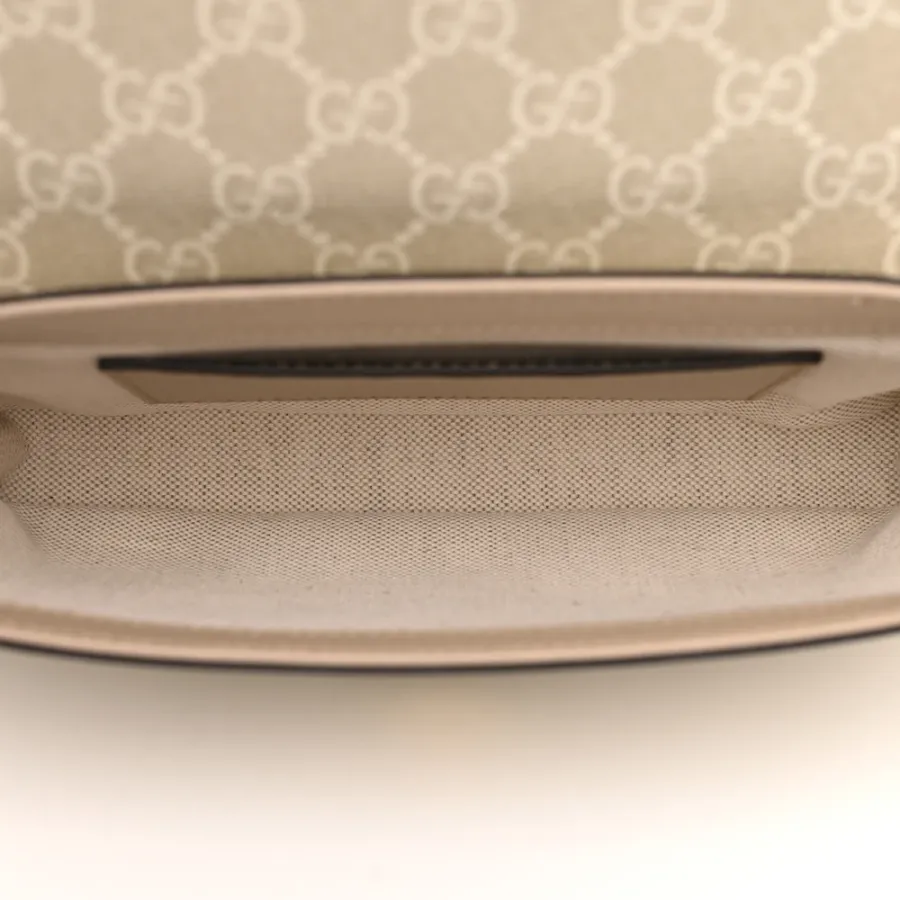 Gucci Mini Web Ophidia Envelope Shoulder Bag Beige / Mystic White / Oatmeal GG Supreme Monogram Canvas & Textured Dollar Calfskin Leather Gold Hardware