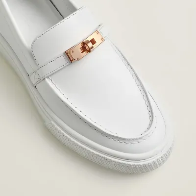 HERMES Game White Loafers