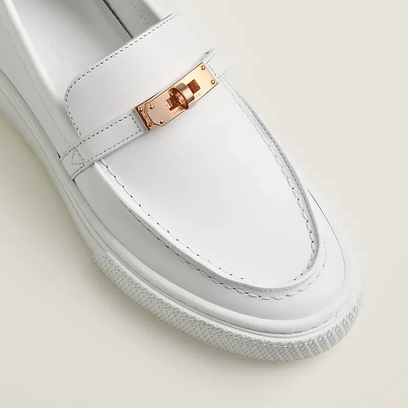 HERMES Game White Loafers