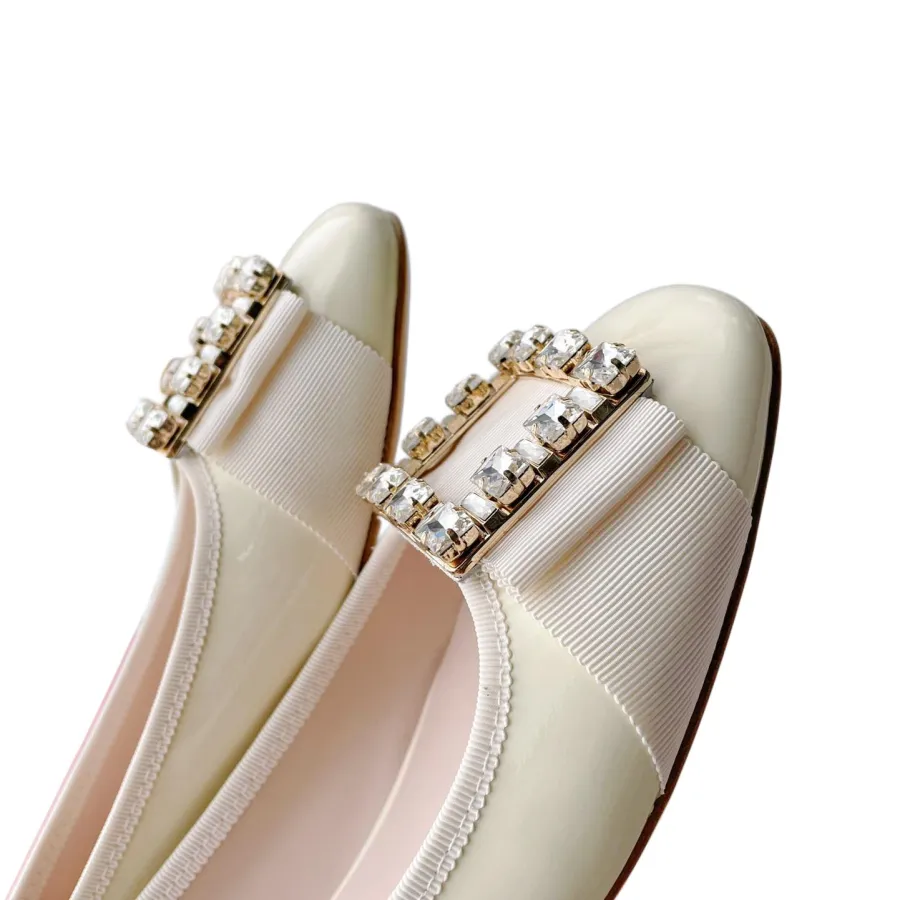 Roger Vivier Très Vivier Ballerinas Flat Shoes In White/Black/Red/Silver Patent Leather With Crystal Buckle (Heel Height 0.5cm)