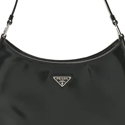 Prada Medium Cleo Shoulder Bag Black Spazzolato Leather Silver Hardware