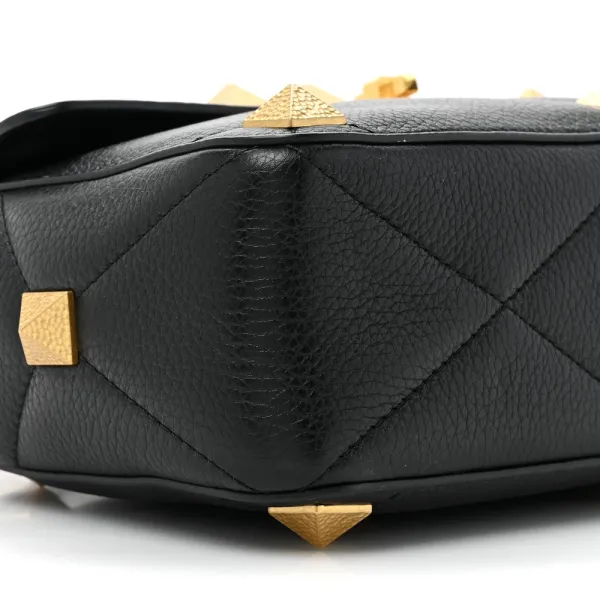 Valentino Garavani Large Roman Stud Shoulder Bag Black Grained Calfskin Leather Brass Hardware - Image 4