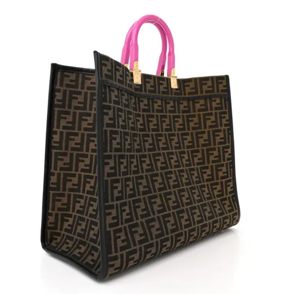 Fendi Large Fendace FF Medusa Studded Fendi Sunshine Shopper Tote (F x V) Marrone/Fuxia Jacquard Fabric, Calfskin Leather, & Plexiglass Gold Hardware - Image 3