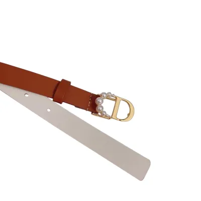 Dior Women' s 30 Montaigne Buckle With Pearls Belt In Brown/Black/Red/White/Cyclamen/Pink/Musturd/Silver/Gold/Blue/Grey Calfskin With Gold/Silver Hardware 20mm