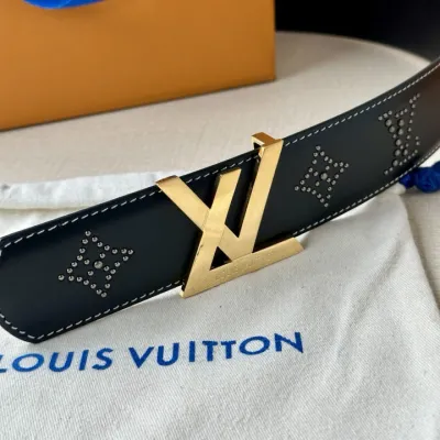 Louis Vuitton Men's Dimension Reversible Belt In Black Calfskin With Gold/Silver/Gun Black Hardware And Rhinestones 40mm