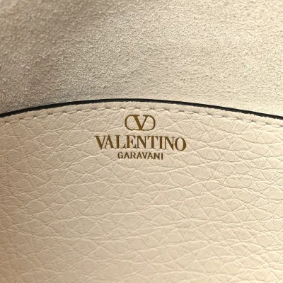 Valentino Garavani Small VLogo Top Handle Shoulder Bag Ivory Pebbled Calfskin Leather Incognito Hardware