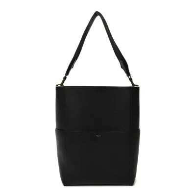 Celine Small Sangle Bucket Bag Black Soft Grained Calfskin Leather Gold Hardware
