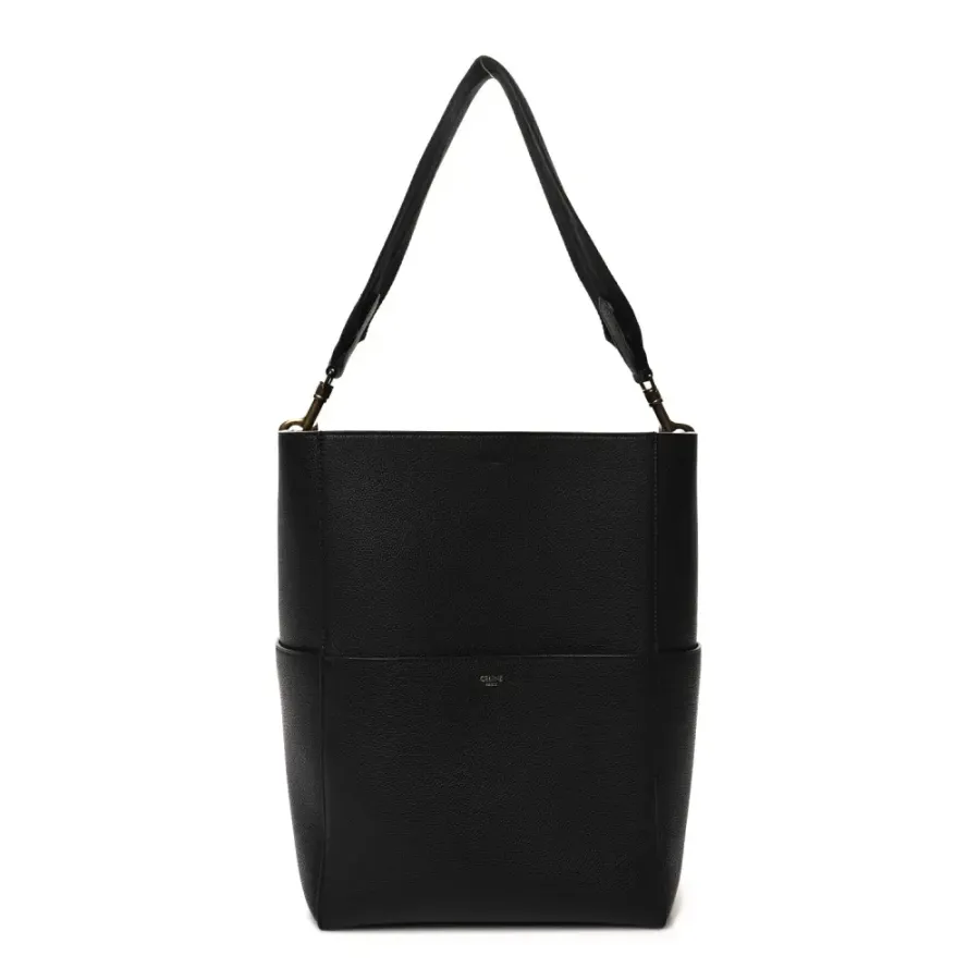 Celine Small Sangle Bucket Bag Black Soft Grained Calfskin Leather Gold Hardware