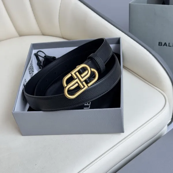 Balenciaga Women's BB Thin Belt In Black Grained Calfskin With Aged-Gold/Silver/Matte Black Hardware 25mm - Image 5