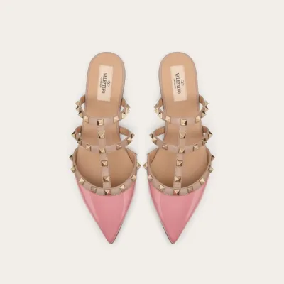VALENTINO Pink patent leather studded Muller shoes