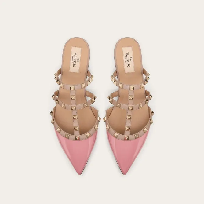 VALENTINO Pink patent leather studded Muller shoes