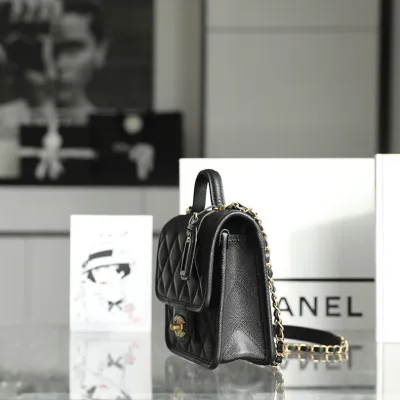 Chanel Black Quilted Caviar Leather 20.5cm / 25cm Crossbody Bags Top-Handle Bags