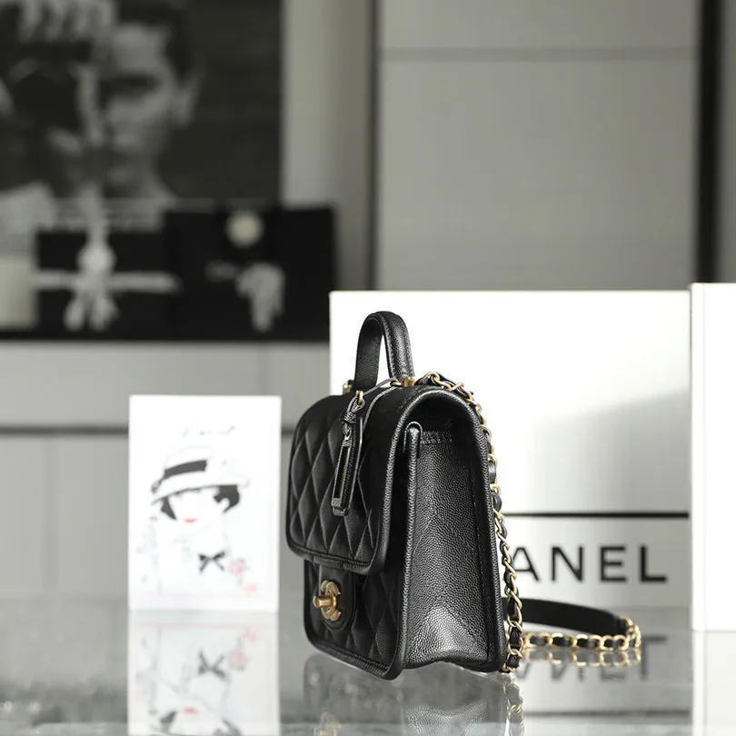 Chanel Black Quilted Caviar Leather 20.5cm / 25cm Crossbody Bags Top-Handle Bags