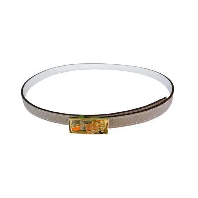 Hermès Women' s Long Square Buckle Belt In Etoupe/Black/Pink/Blue/Red/Yellow Calfskin With Gold Hardware 13mm