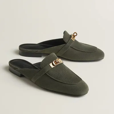 HERMES Oz Mule Green Slippers