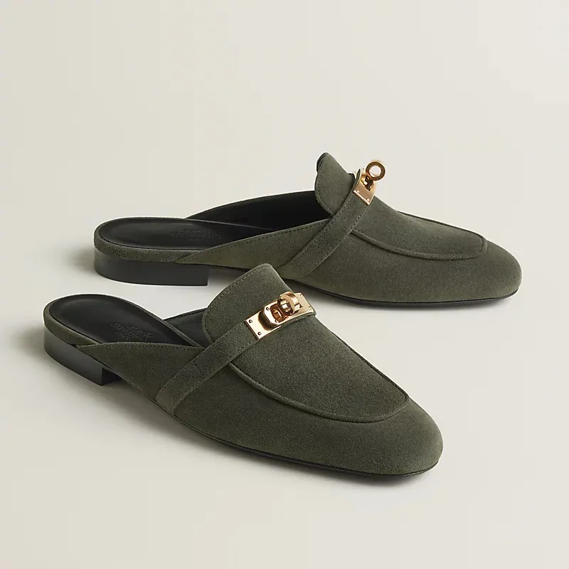HERMES Oz Mule Green Slippers