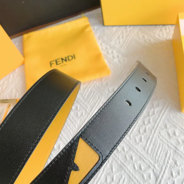 Fendi Men's FF Monster Eyes Reversible Belt In Black/Yellow/Red Smooth Calfskin With Gold Hardware 35mm - Image 3