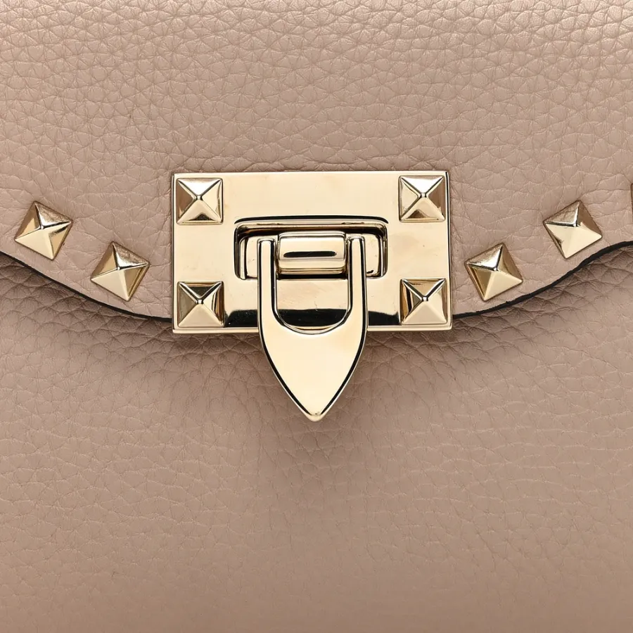 Valentino Garavani Medium Rockstud Flip Lock Shoulder Bag Poudre Pebbled Calfskin Leather