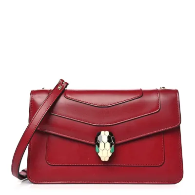 Bvlgari Mini Serpenti Forever Crossbody Bag Ruby Red Calfskin Leather Gold Hardware